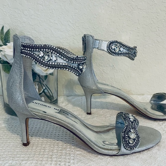 Antonio Melani Sadina Silver Rhinestone High Heels Wedding -Size 8.5 EUC WORN 1X - Picture 4 of 7
